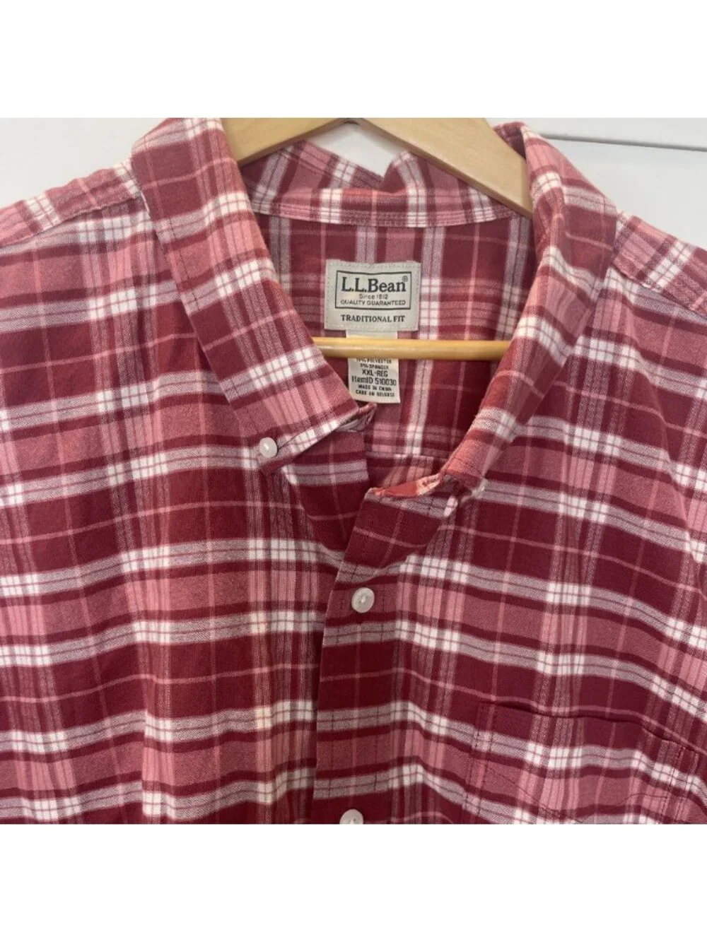 L.L. Bean Button Up Shirt Men's Size XXL REG Red Wrinkle Free Traditional Fit